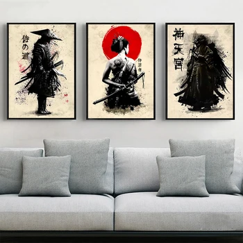 Снимка на Японски самурай на платно, стенно изкуство, плакати с героите и щампи, декорация на дома, естетика хол, спалня