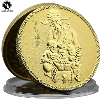Китайският Бог на богатството Щастливата Монета Метален бъде позлатен Украса за дома Занаяти Колекция възпоменателни монети