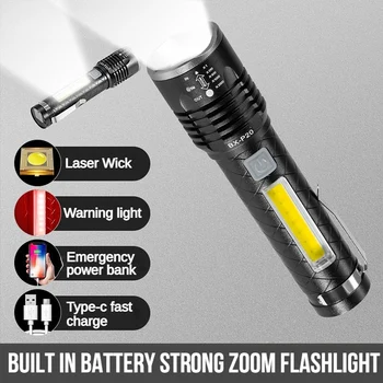 Мини Преносим led Мощен тактически фенер с лазер увеличение, USB Акумулаторна на светкавицата, лампа за къмпинг, риболов, Силна светлина на фенер